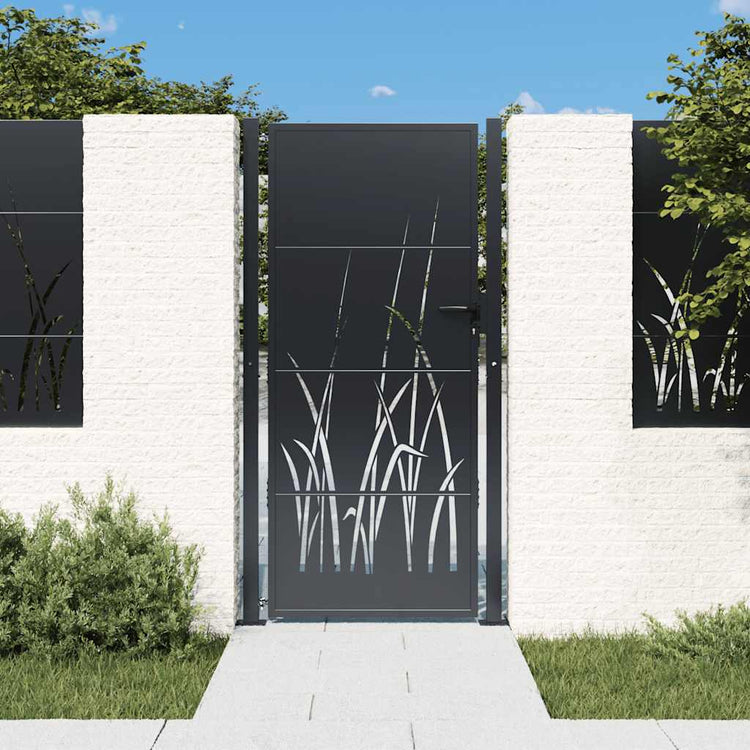 Vidaxl poort 100x175 cm met grasontwerp staal antracietkleurig