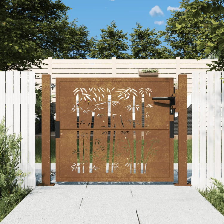 Vidaxl poort met bamboe-ontwerp 105x105 cm cortenstaal