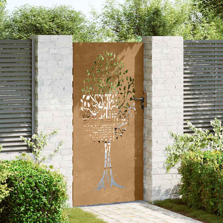 Vidaxl poort 85x200 cm boomontwerp cortenstaal