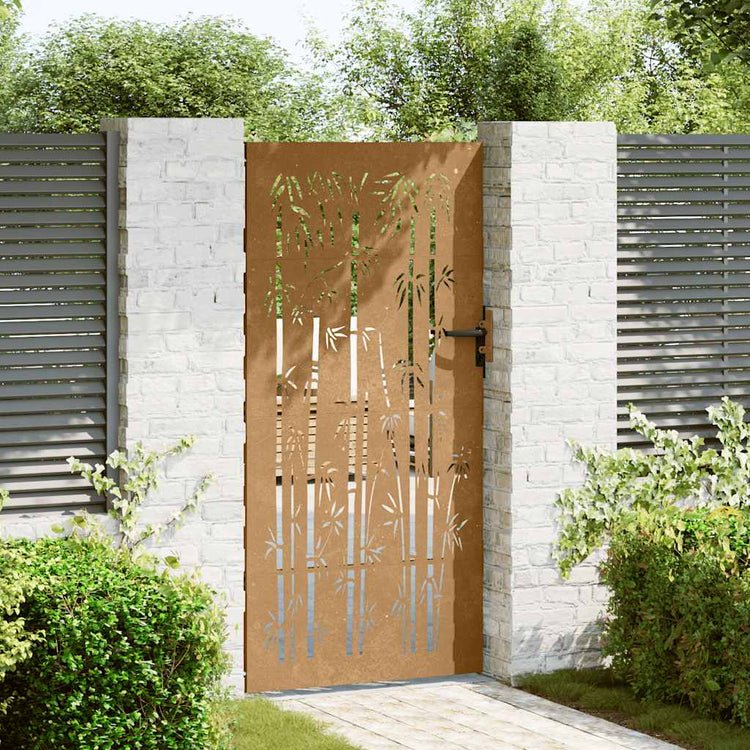 Vidaxl poort 85x200 cm bamboe-ontwerp cortenstaal