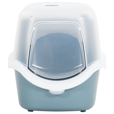 VidaXL Kattenbak met deksel 56x40x40 cm polypropeen wit en blauw