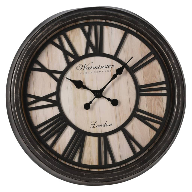 H S Collection H S Collection Wandklok London Romeinse cijfers zwart en naturel