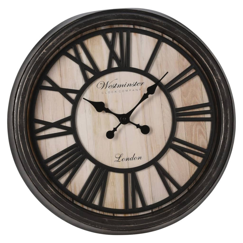 H S Collection H S Collection Wandklok London Romeinse cijfers zwart en naturel