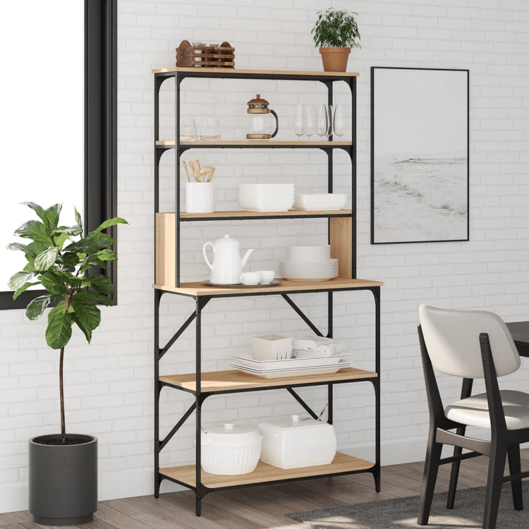 Vidaxl bakkersrek 6-laags 90x40x180 cm bewerkt hout sonoma eikenkleur