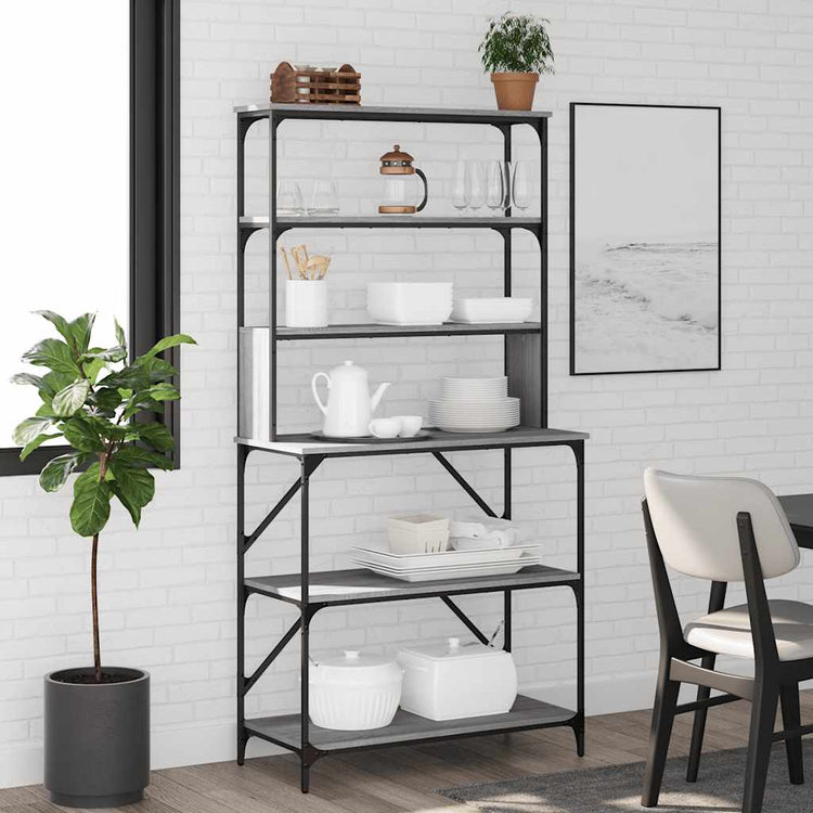 Vidaxl bakkersrek 6-laags 90x40x180 cm bewerkt hout grijs sonoma eiken