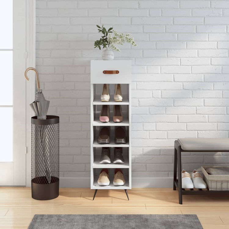 Vidaxl schoenenkast 30x35x105 cm bewerkt hout hoogglans wit