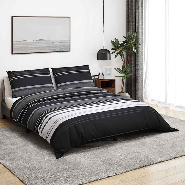 Vidaxl dekbedovertrekset 140x200 cm katoen zwart gestreept