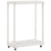 Vidaxl houtblokhouder met wielen 76,5x40x108 cm massief grenenhout wit - afbeelding 2