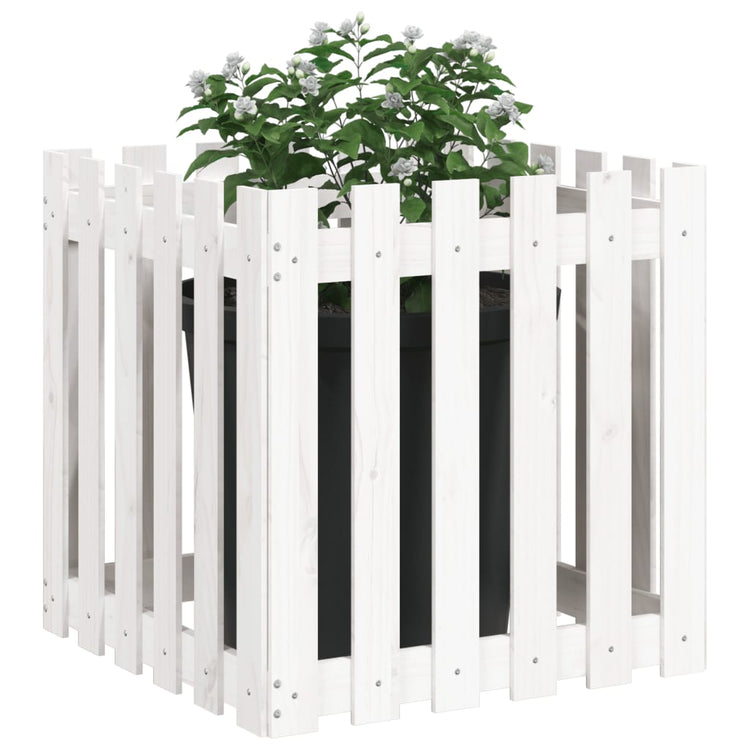 Vidaxl plantenbak met hekontwerp 60x60x60 cm massief grenenhout wit