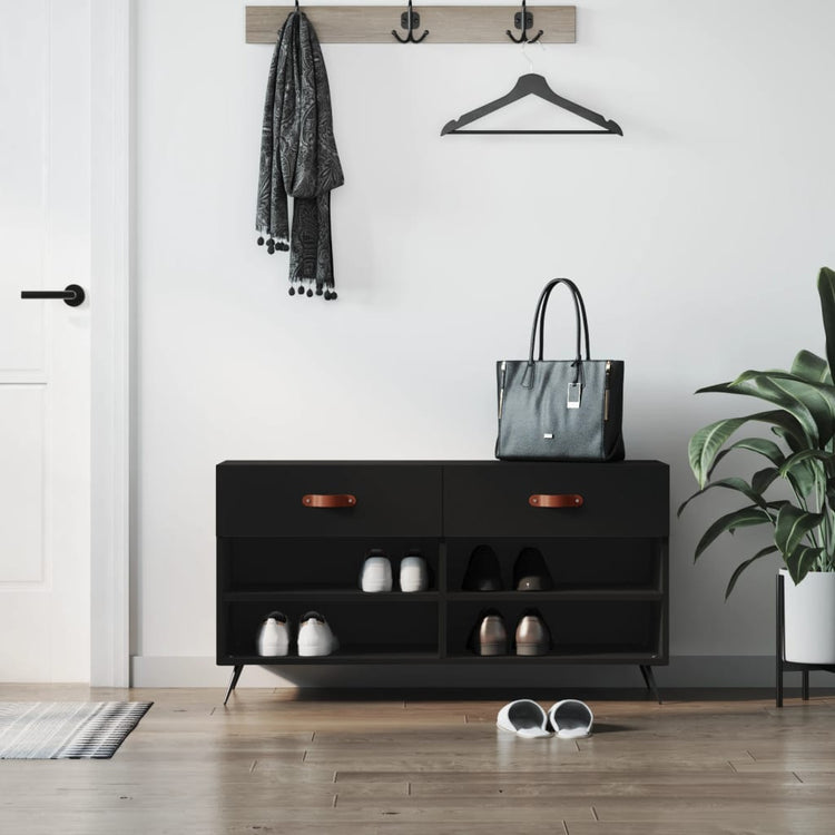 Vidaxl schoenenbank 102x35x55 cm bewerkt hout zwart