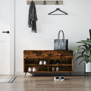 Vidaxl schoenenbank 102x35x55 cm bewerkt hout gerookt eikenkleurig - afbeelding 1