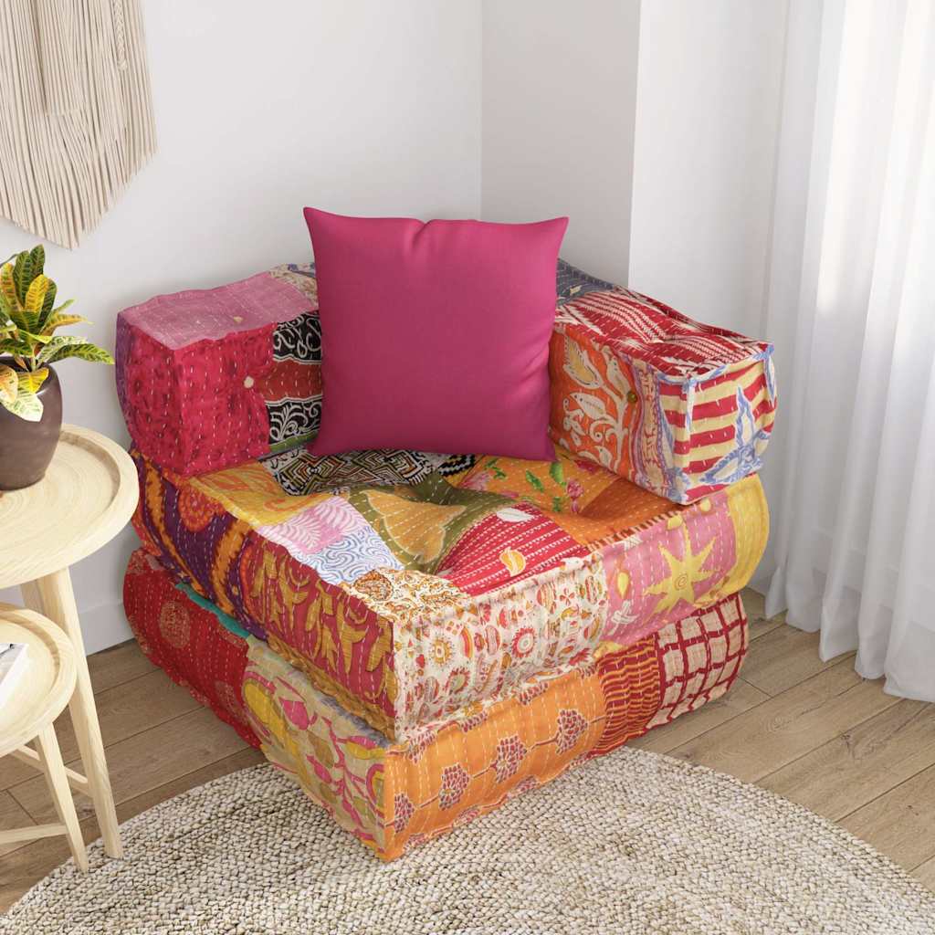Vidaxl poef modulair met kussen patchwork stof