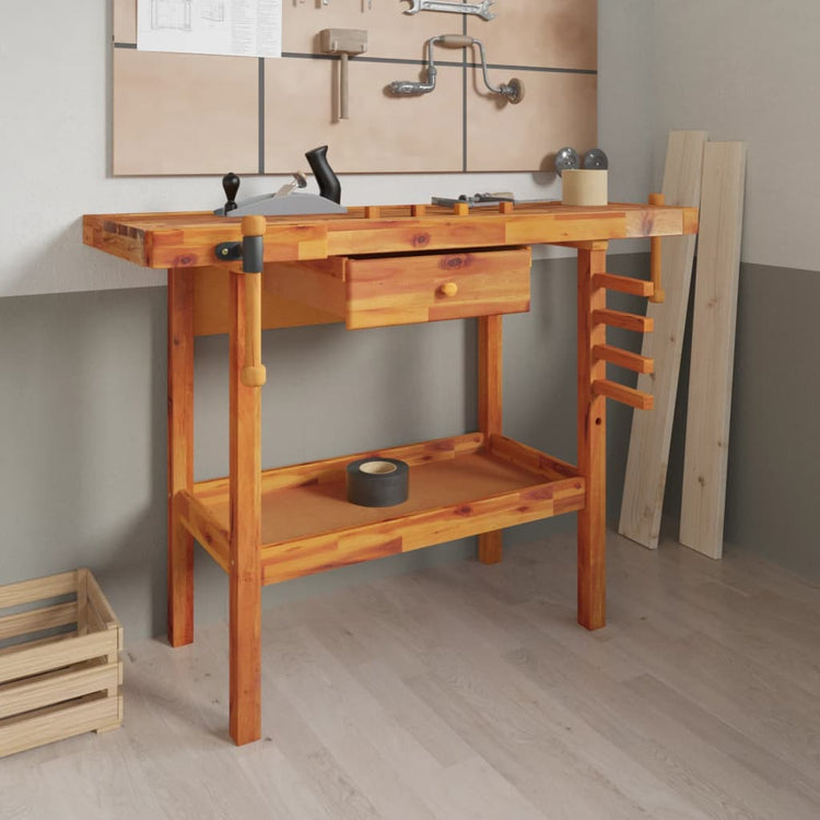 Vidaxl werkbank met lade en bankschroeven 124x52x83 cm massief acaciahout