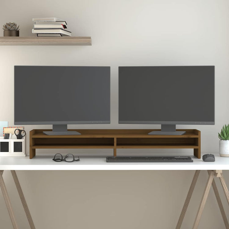 Vidaxl monitorstandaard 100x24x16 cm massief grenenhout honingbruin