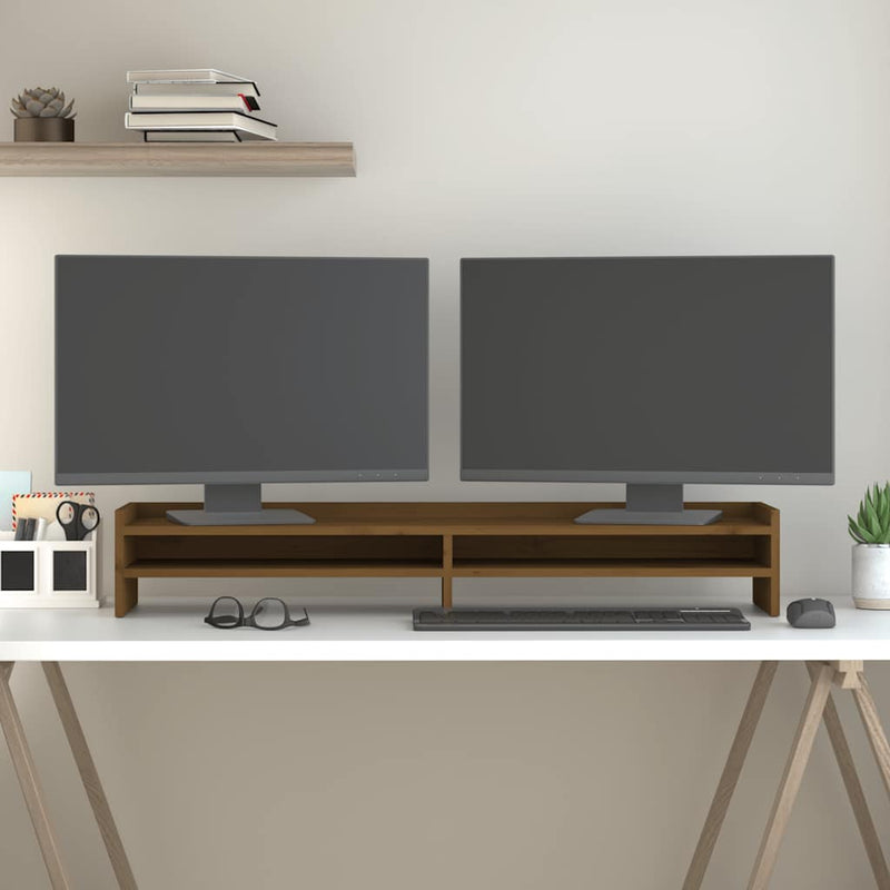 Vidaxl monitorstandaard 100x24x16 cm massief grenenhout honingbruin