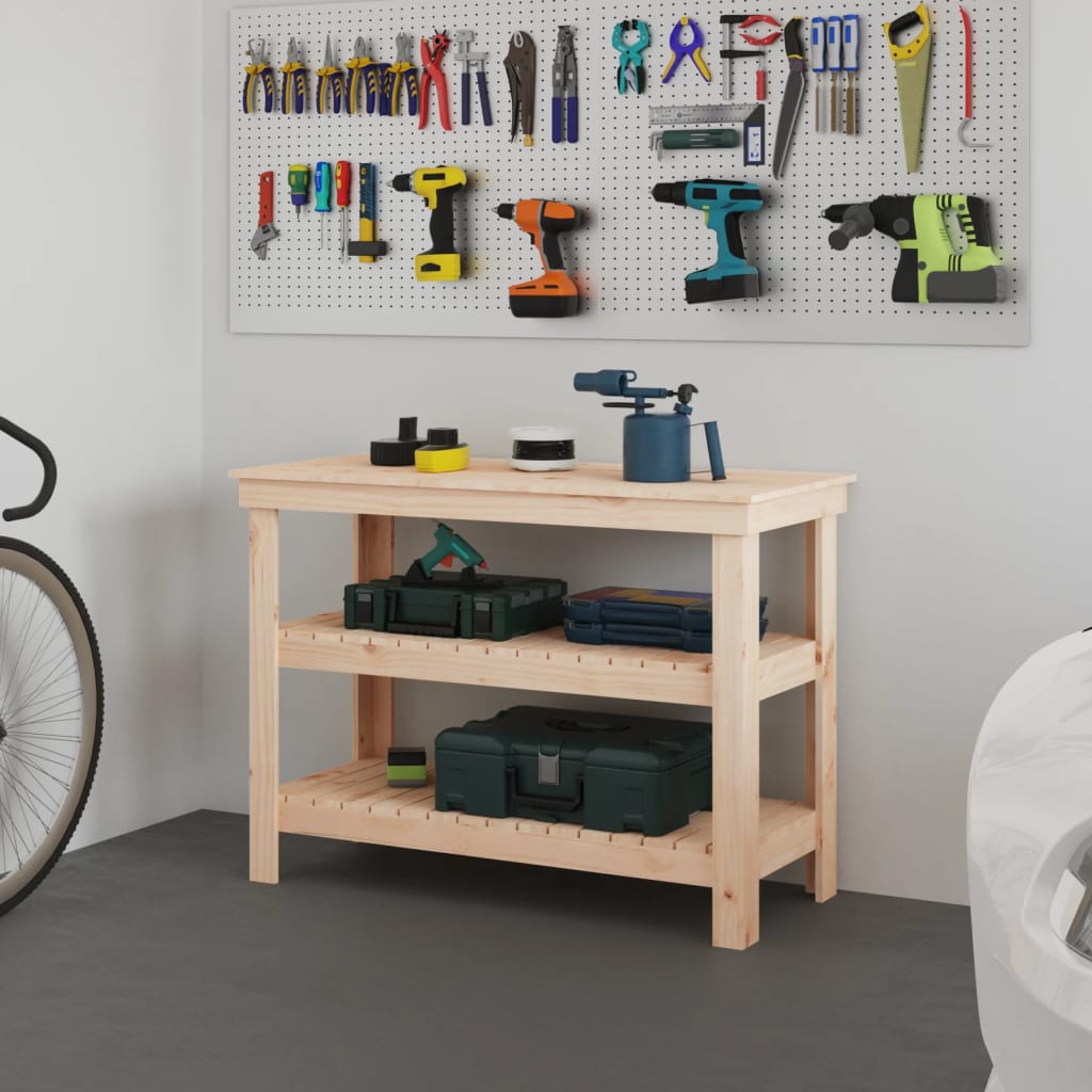 Vidaxl werkbank 110,5x50x80 cm massief grenenhout