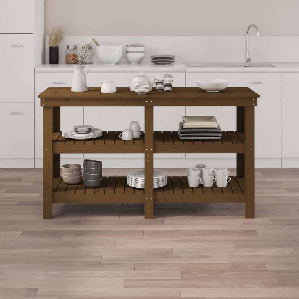 Vidaxl werkbank 142,5x50x80 cm massief grenenhout honingbruin