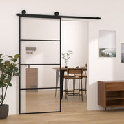 VidaXL Schuifdeur met beslag 90x205 cm ESG-glas en aluminium - afbeelding 1