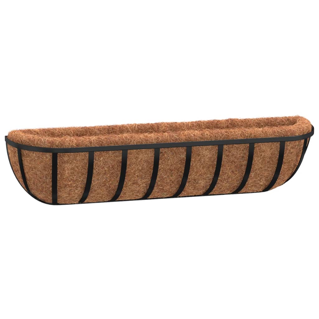Vidaxl muurbakken 2 st met kokosvezel 91x20x23 cm staal zwart