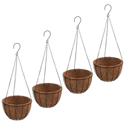Vidaxl plantenbakken hangend 4 st met kokosbak staal ø 40x63 cm zwart