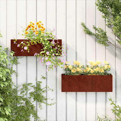 Vidaxl plantenbakken wandmontage 2 st 53x10x17 cm cortenstaal roestig