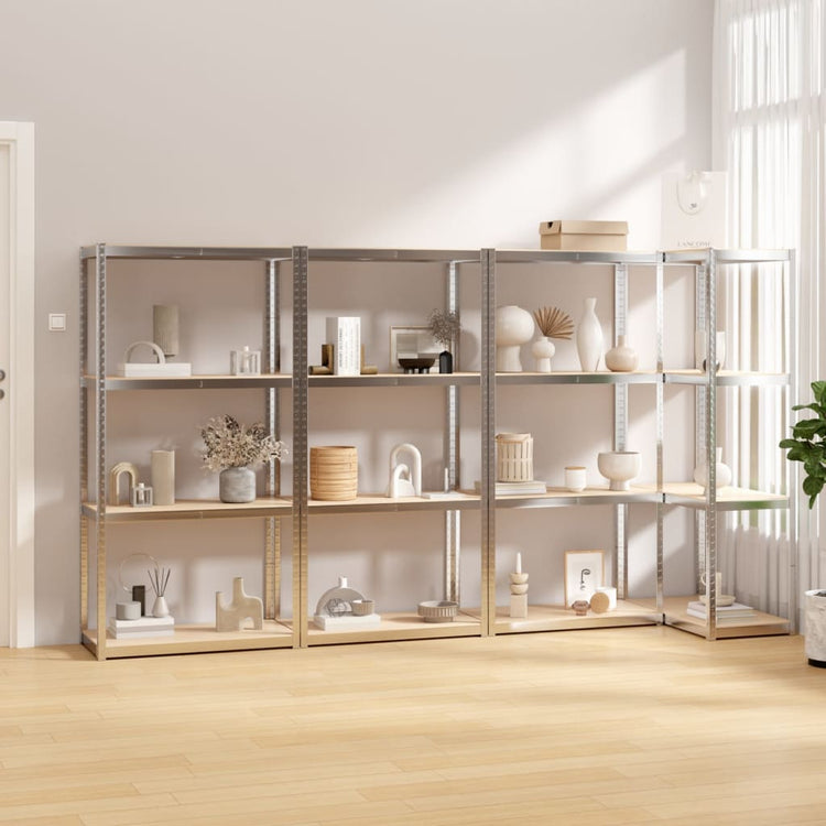 VidaXL Opbergrek 4 Laags 4 st staal bewerkt hout zilverkleurig