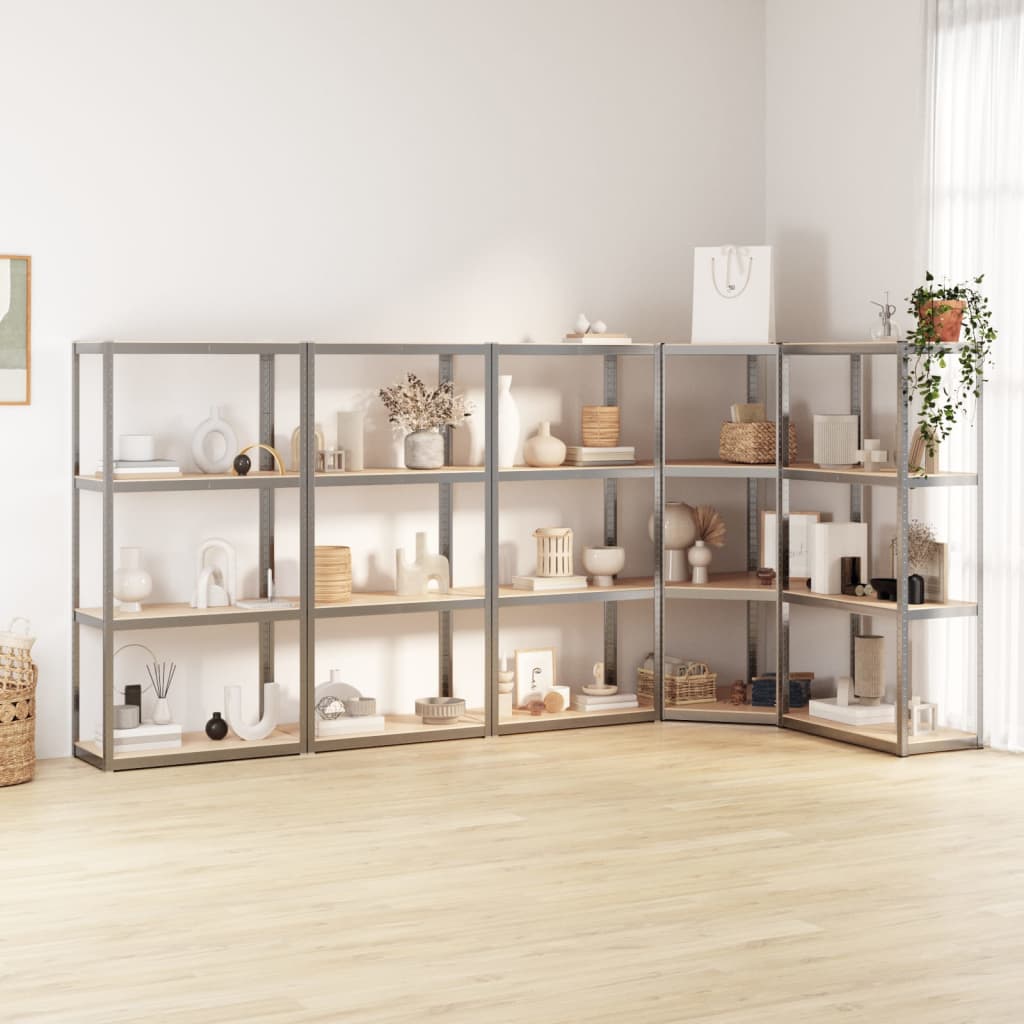 VidaXL Opbergrek 4 Laags 5 st staal bewerkt hout zilverkleurig
