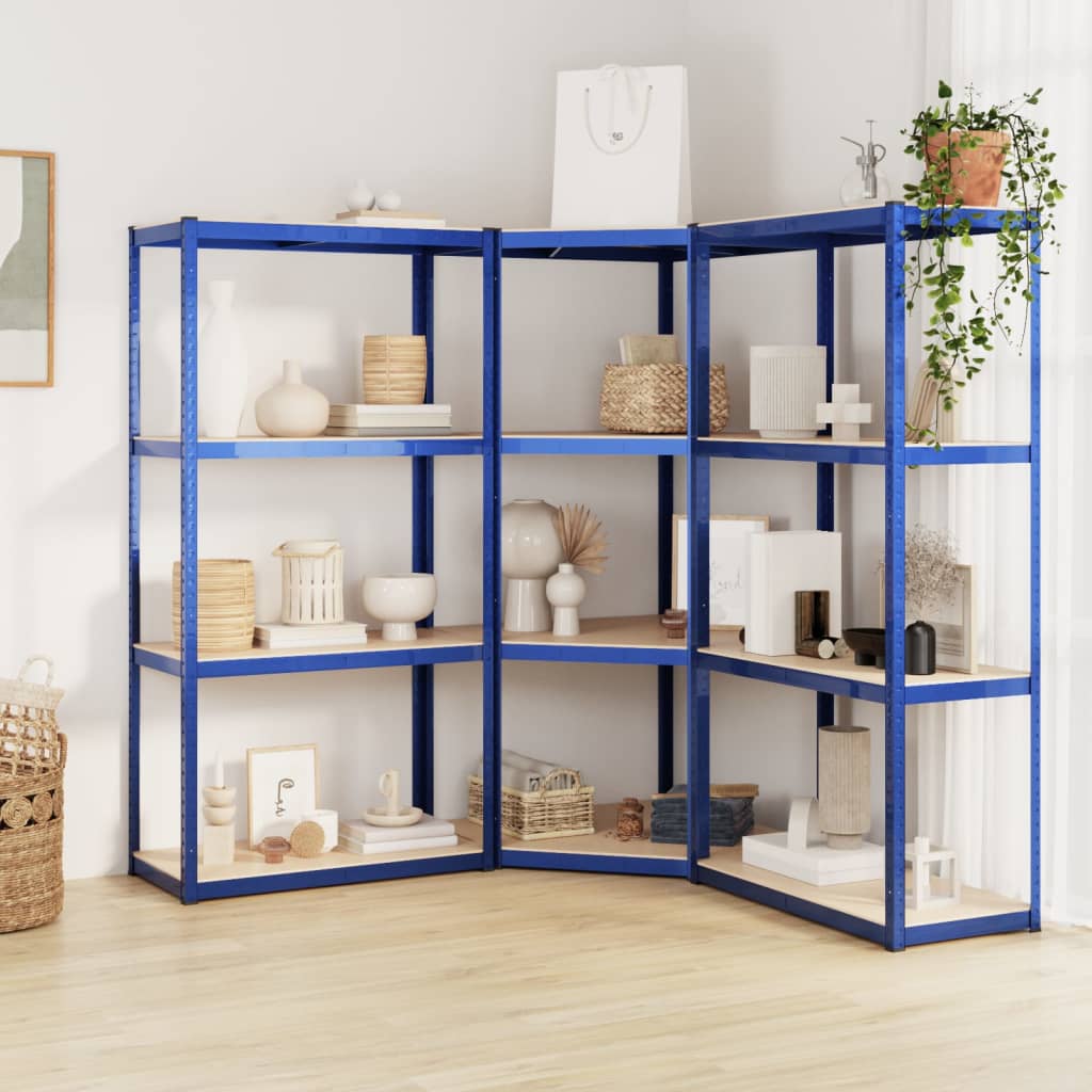 VidaXL Opbergrek 4-laags 3 st staal bewerkt hout blauw