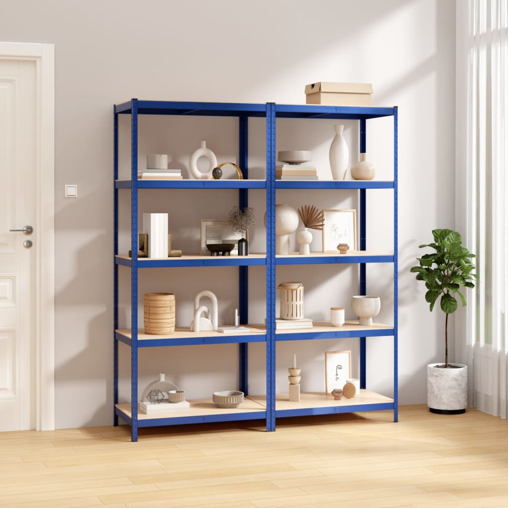 VidaXL Opbergrek 5-laags 2 st staal bewerkt hout blauw