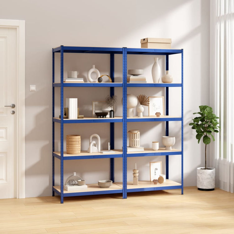 VidaXL Opbergrek 5-laags 2 st staal bewerkt hout blauw