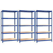 VidaXL Opbergrekken 3 st 5-laags staal en bewerkt hout blauw - afbeelding 2