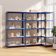 VidaXL Opbergrekken 3 st 5-laags staal en bewerkt hout blauw - afbeelding 1