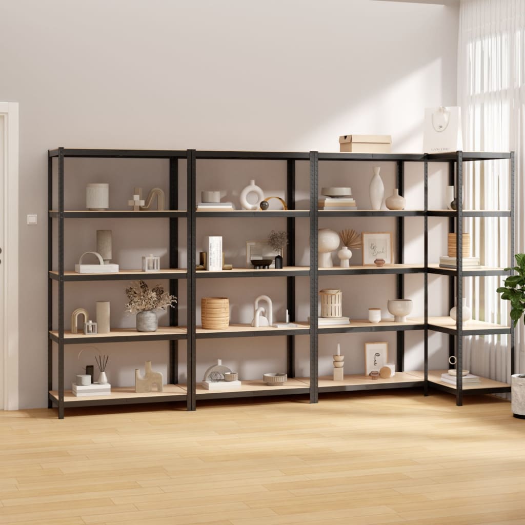 VidaXL Opbergrekken 4 st 5-laags staal en bewerkt hout antracietkleur
