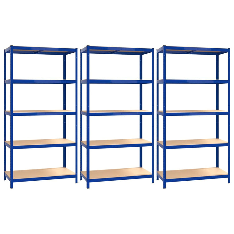 VidaXL Opbergrekken 3 st 5-laags staal en bewerkt hout blauw