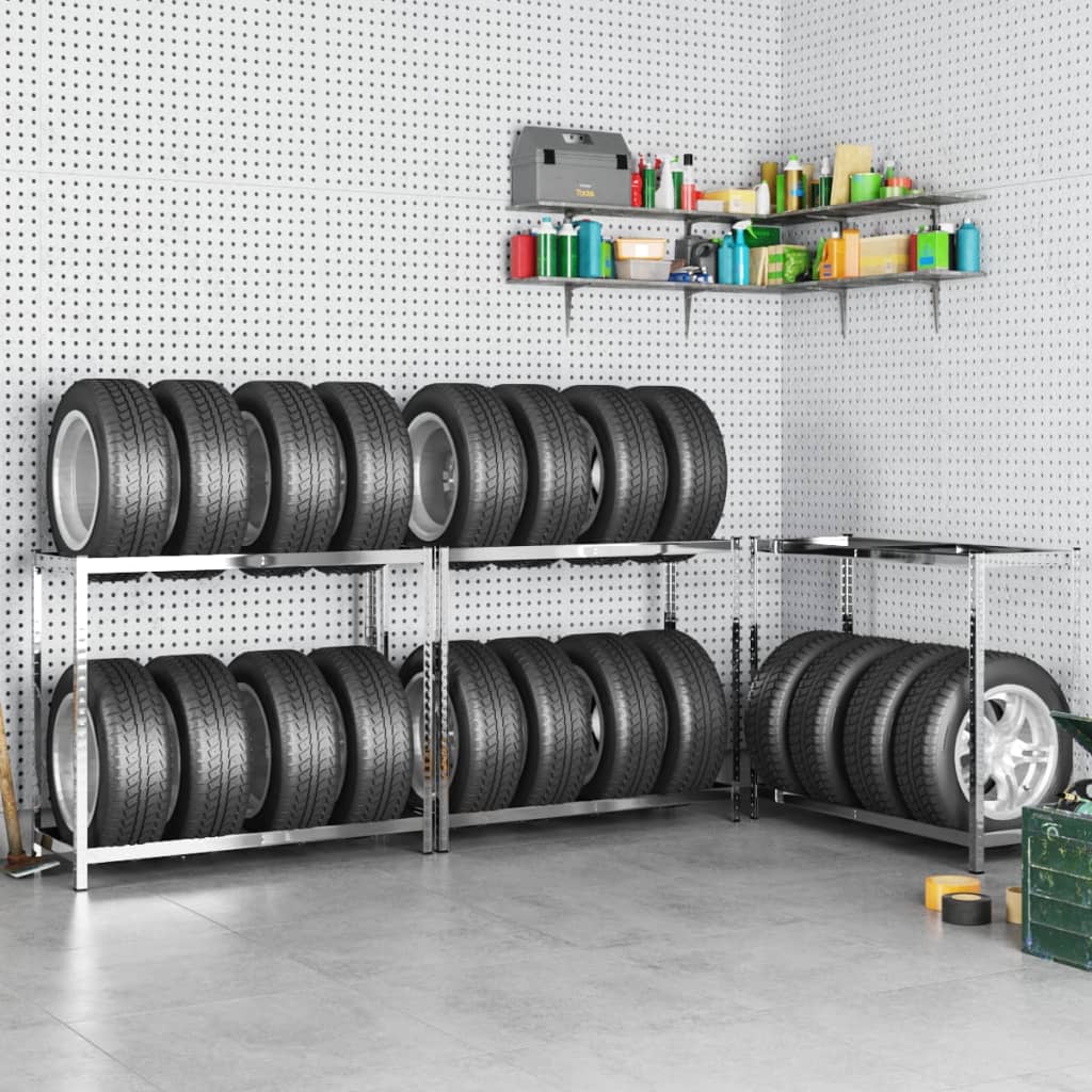 Vidaxl bandenrekken 2-laags 3 st 110x40x110 cm staal zilverkleurig