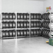VidaXL Bandenrekken 3-laags 4 st 110x40x200 cm staal zilverkleurig - afbeelding 1