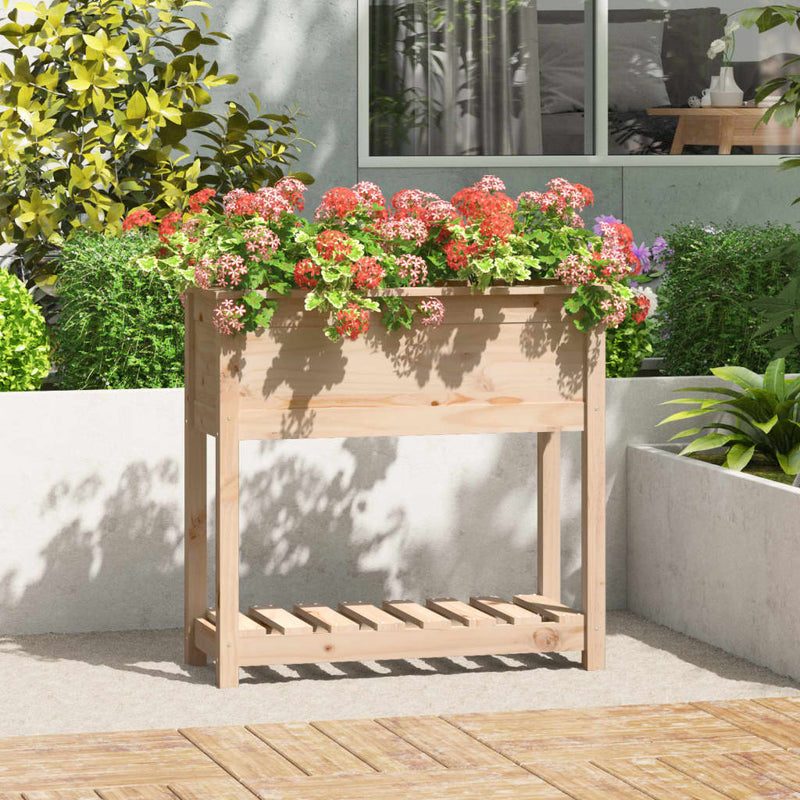 VidaXL Plantenbak met schap 82,5x34,5x81 cm massief grenenhout