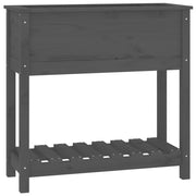 Vidaxl plantenbak met schap 82,5x34,5x81 cm massief grenenhout grijs - afbeelding 2
