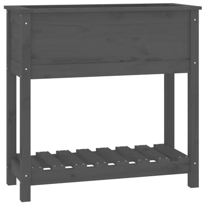 Vidaxl plantenbak met schap 82,5x34,5x81 cm massief grenenhout grijs