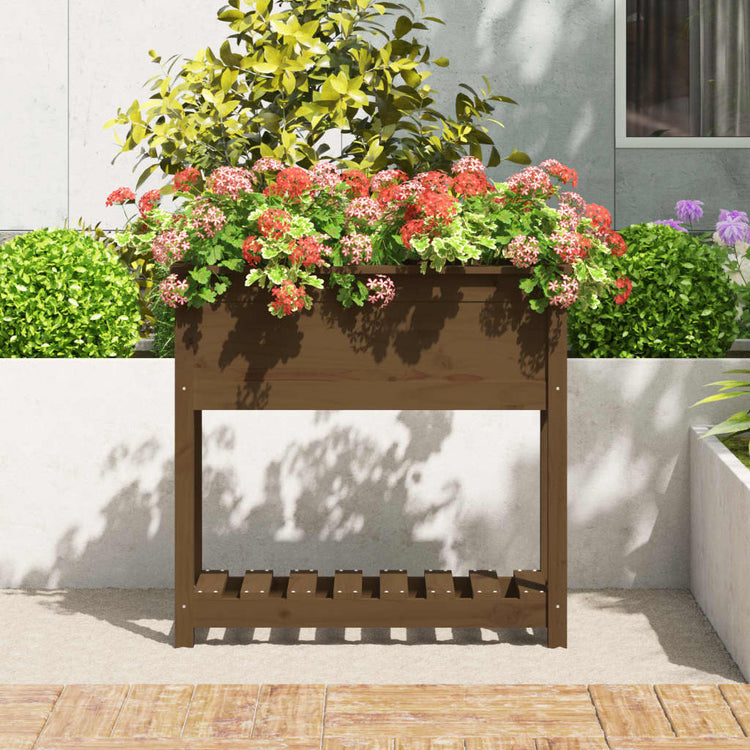 Vidaxl plantenbak met schap 82,5x34,5x81 cm grenenhout honingbruin