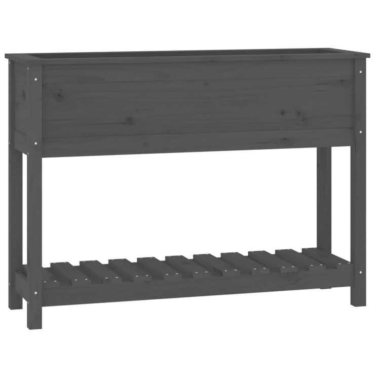 Vidaxl plantenbak met schap 111,5x34,5x81 cm massief grenenhout grijs