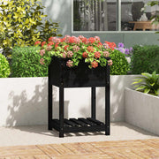 Vidaxl plantenbak met schap 54x54x81 cm massief grenenhout zwart - afbeelding 1