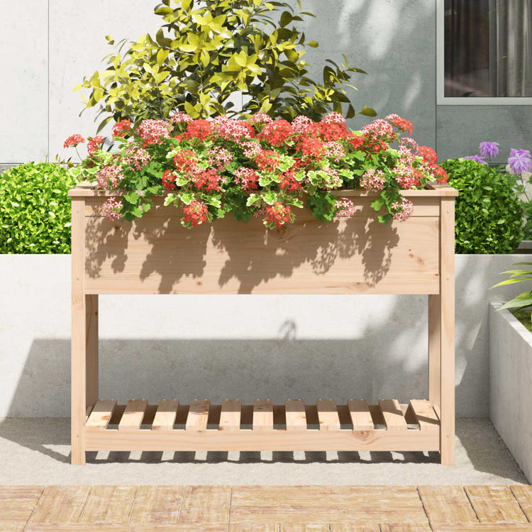 Vidaxl plantenbak met schap 111,5x54x81 cm massief grenenhout