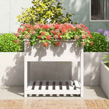 Vidaxl plantenbak met schap 82,5x82,5x81 cm massief grenenhout wit - afbeelding 3