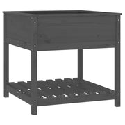 Vidaxl plantenbak met schap 82,5x82,5x81 cm massief grenenhout grijs - afbeelding 2