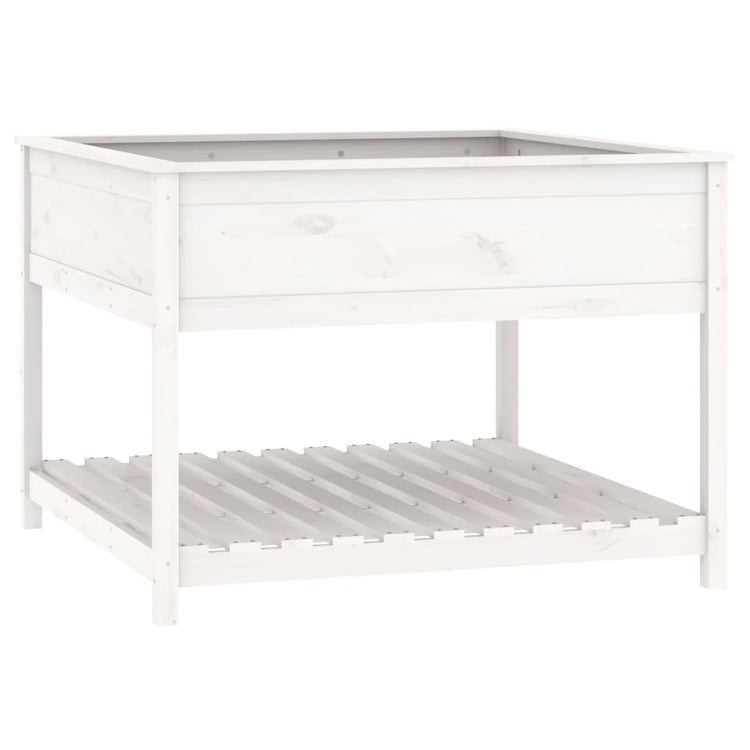 Vidaxl plantenbak met schap 111,5x111,5x81 cm massief grenenhout wit