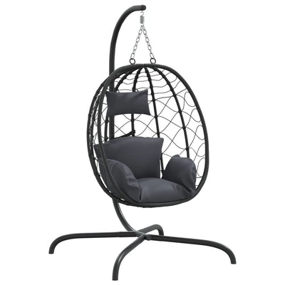 Vidaxl hangende ei-stoel met kussen antraciet poly rattan staal