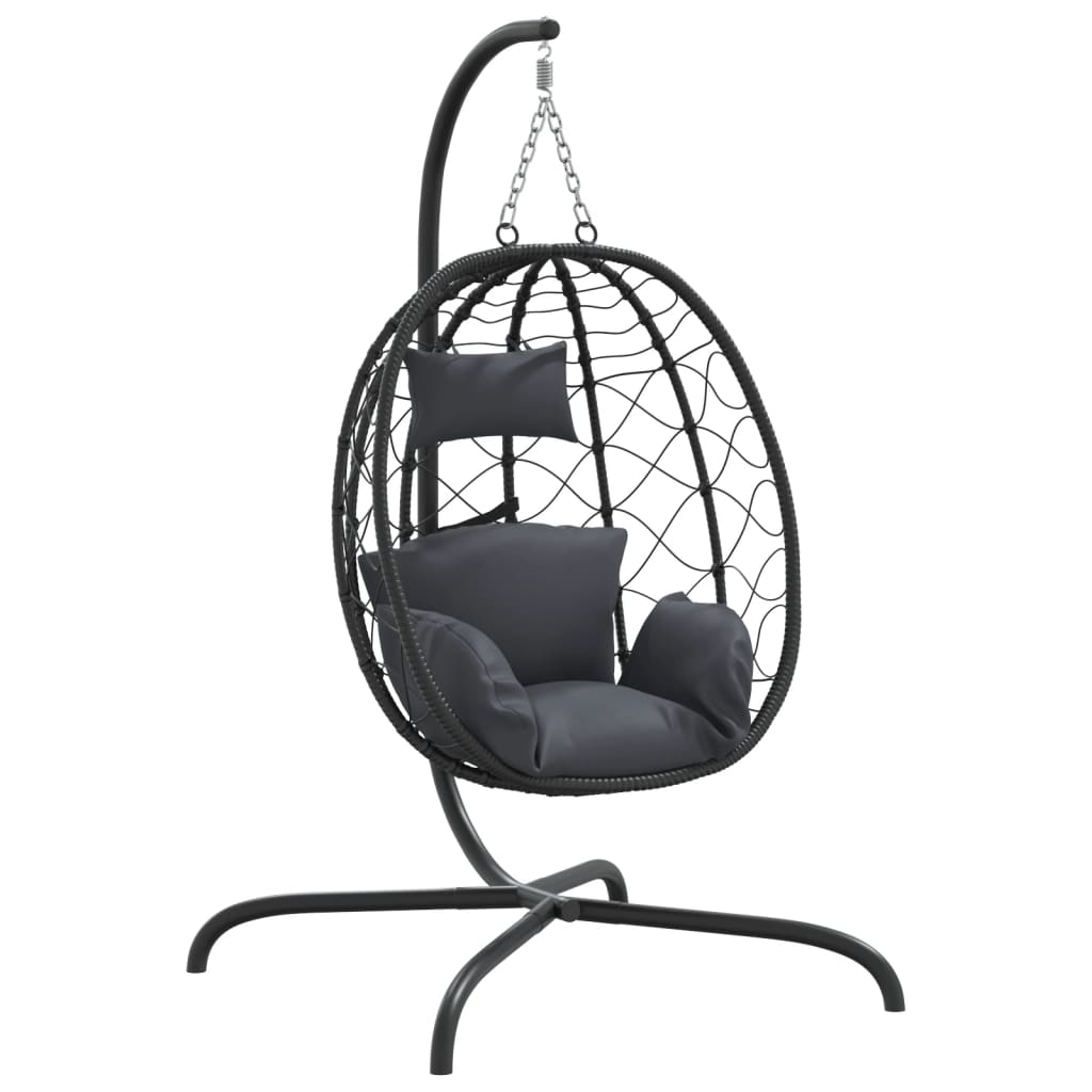Vidaxl hangende ei-stoel met kussen antraciet poly rattan staal