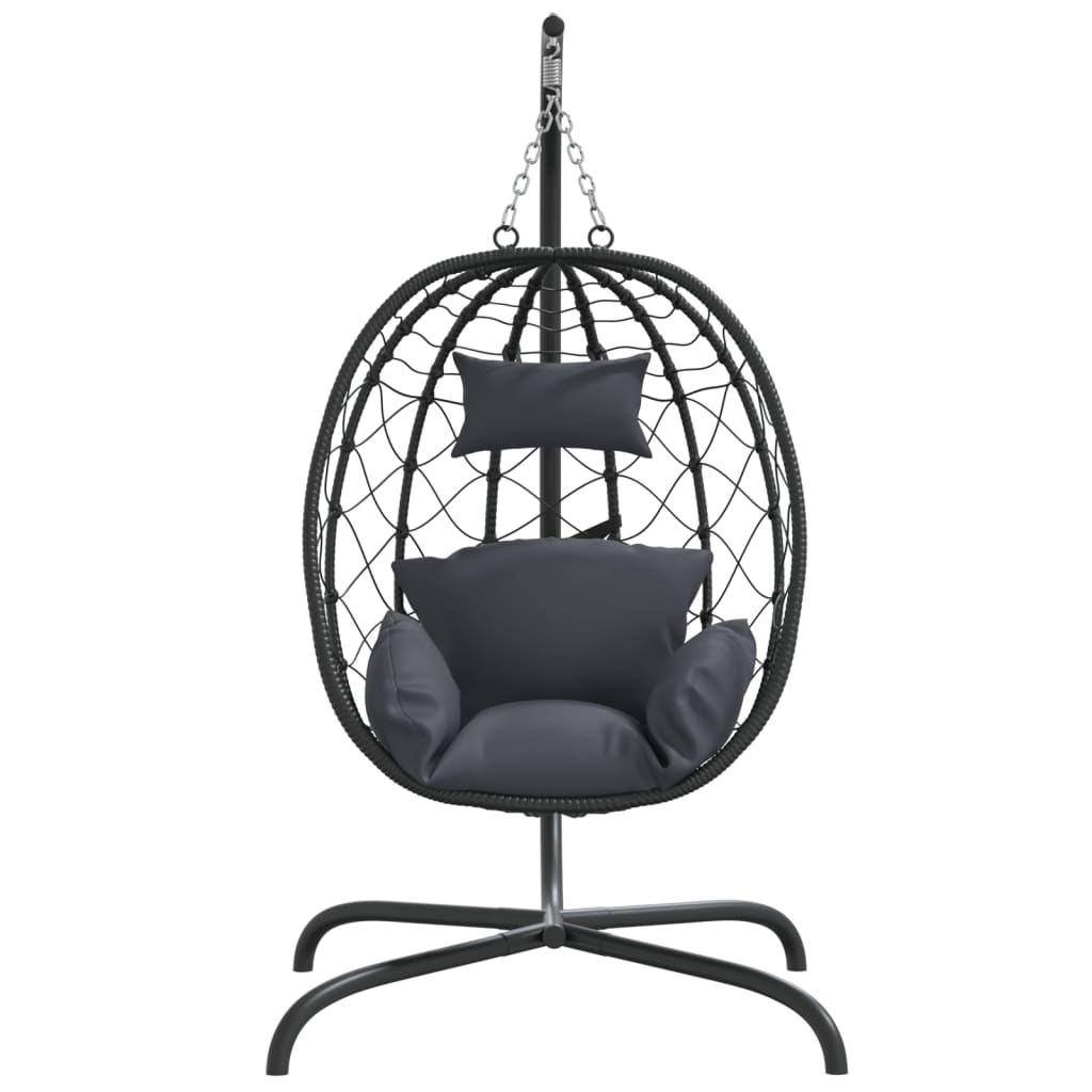 Vidaxl hangende ei-stoel met kussen antraciet poly rattan staal