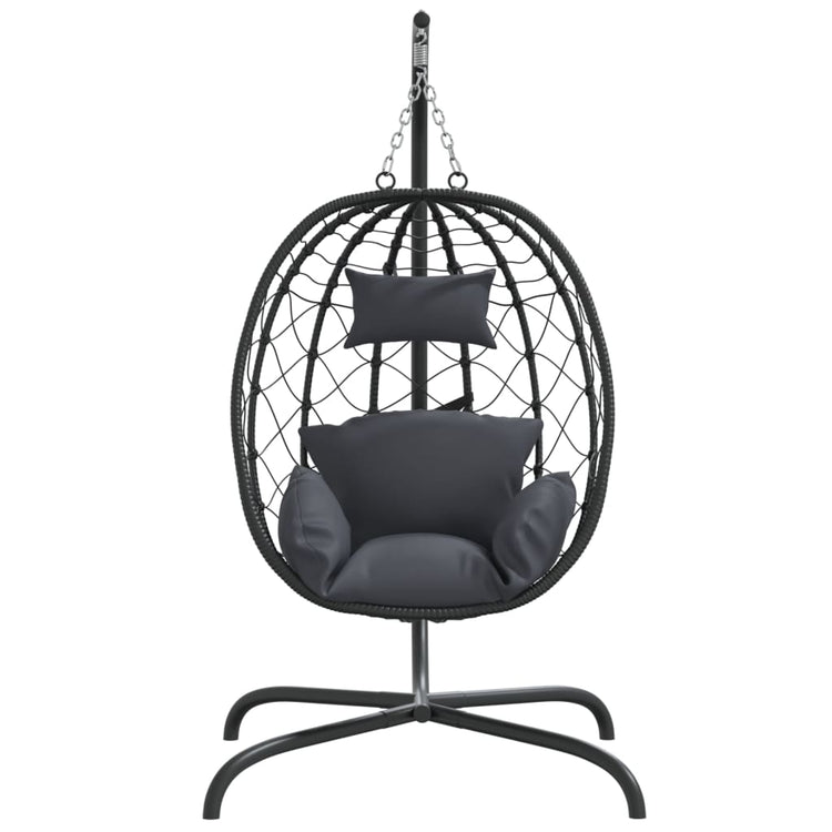 Vidaxl hangende ei-stoel met kussen antraciet poly rattan staal